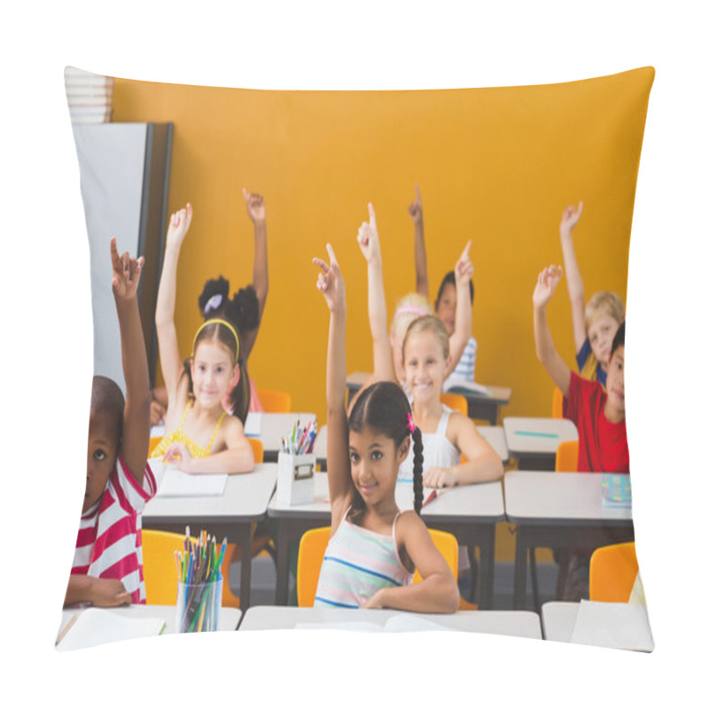 Personality  School Kids Raising Hand In Classroom Pillow Covers