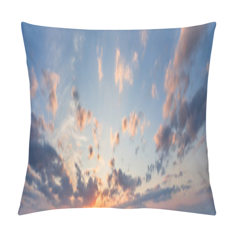 Personality  Blue Panorama Of The Sky At Sunset With Clouds And Sun Pillow Covers