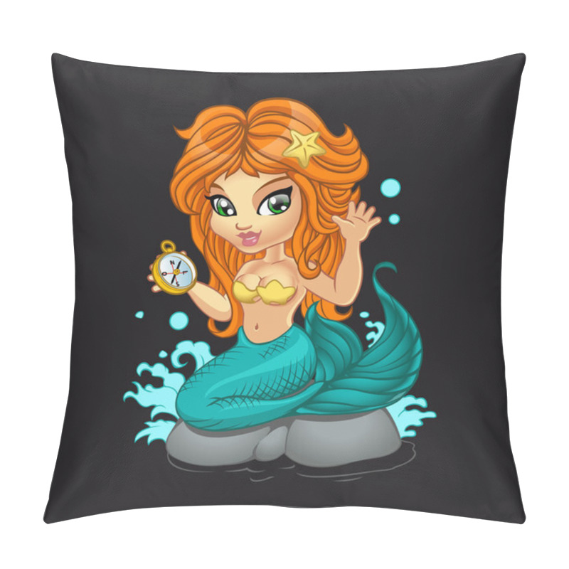 Personality  A Cute Little Mermaid And A Compass Pillow Covers