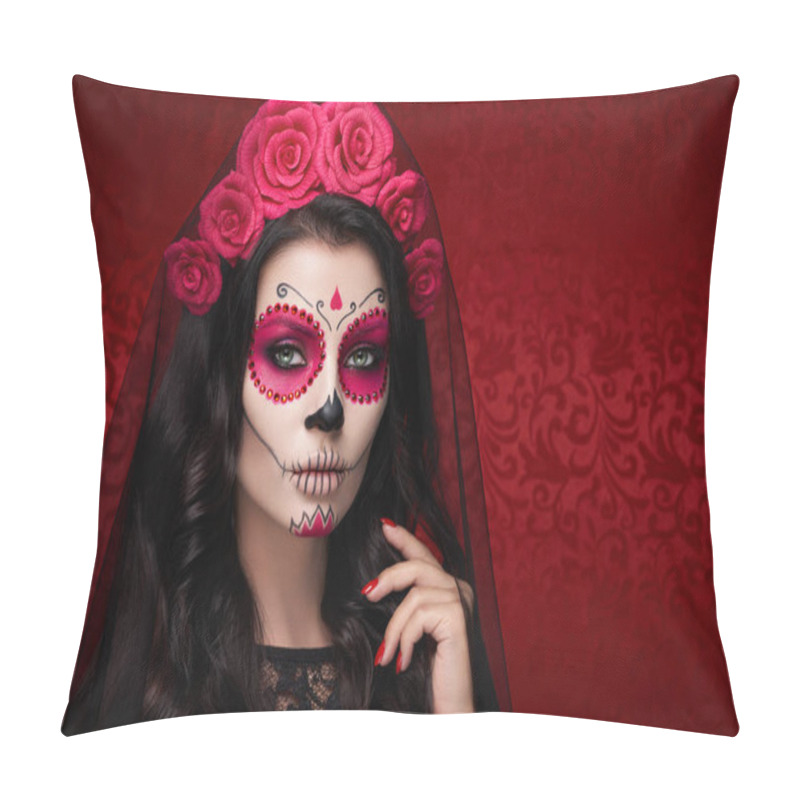 Personality  Portrait Of A Woman With Makeup Sugar Skull Pillow Covers