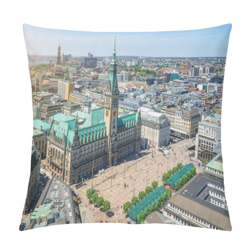 Personality  Beautiful Aerial View Of Historic City Center Of Hanseatic Hamburg With Famous Town Hall At Market Square And Ancient Harbour District In The Background On A Sunny Day With Blue Sky In Summer, Germany Pillow Covers