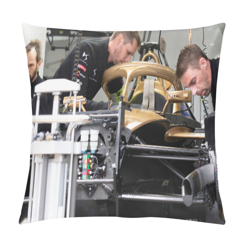 Personality  Berlin, Germany - May 25, 2019: DS Automobiles Mechanic Checking A Racing Electric Car Participating In The ABB FIA Formula E Championship Pillow Covers