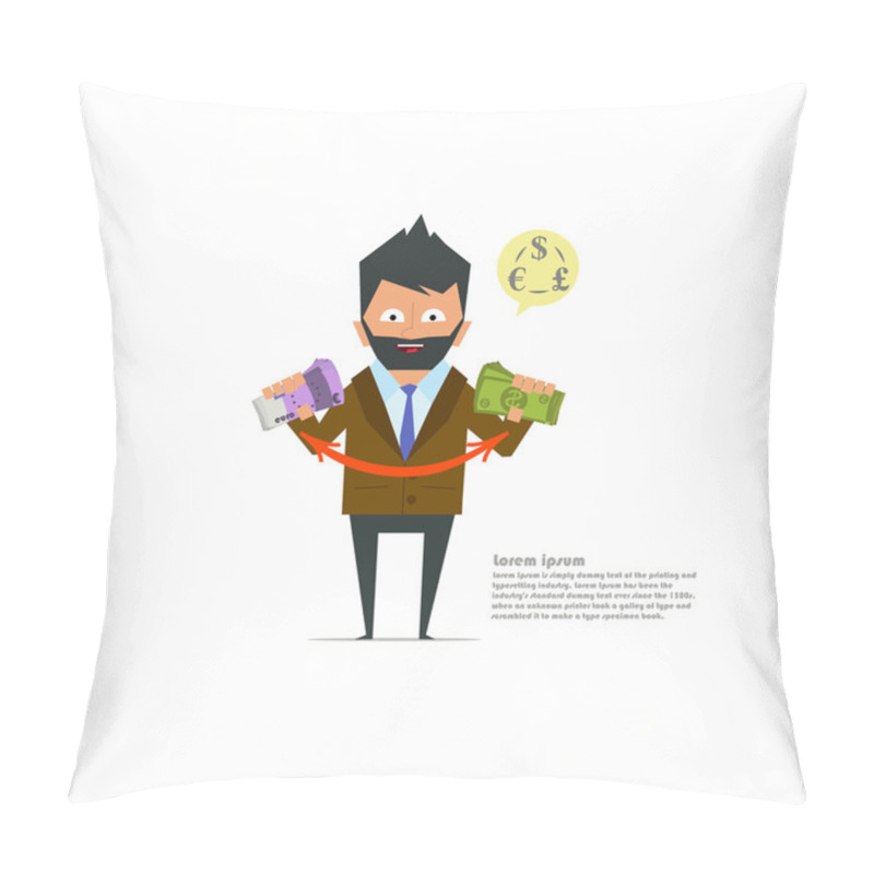 Personality  Businessman Exchanges The Euro And The Dollar. Pillow Covers