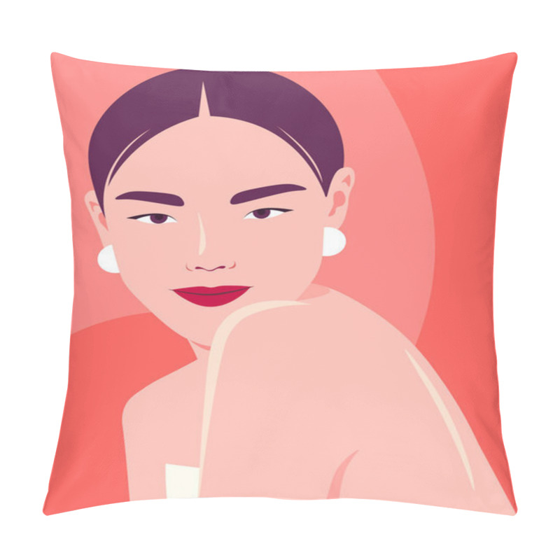 Personality  Portrait Of A Young Asian Woman. Fashion Model. Bright Vector Illustration In Flat Style. Pillow Covers