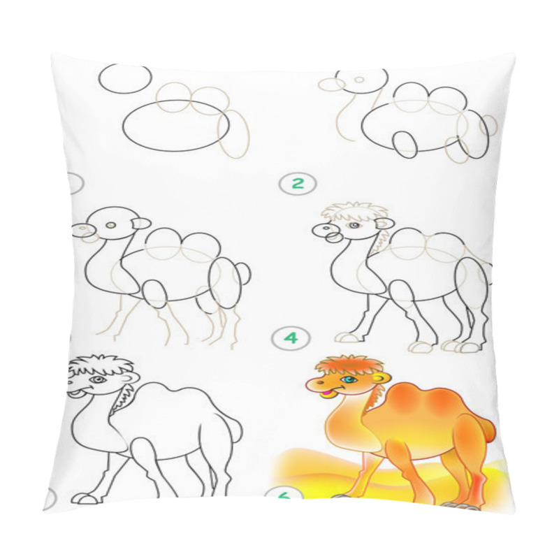 Personality  Page Shows How To Learn Step By Step To Draw A Camel. Pillow Covers