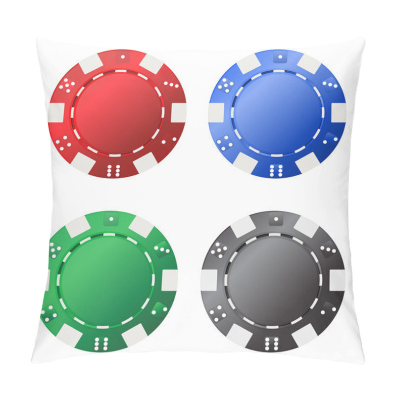 Personality  Four Gambling Chips (red, Blue, Green, Black) For Your Designs Isolated On White Background. Vector Illustration Pillow Covers