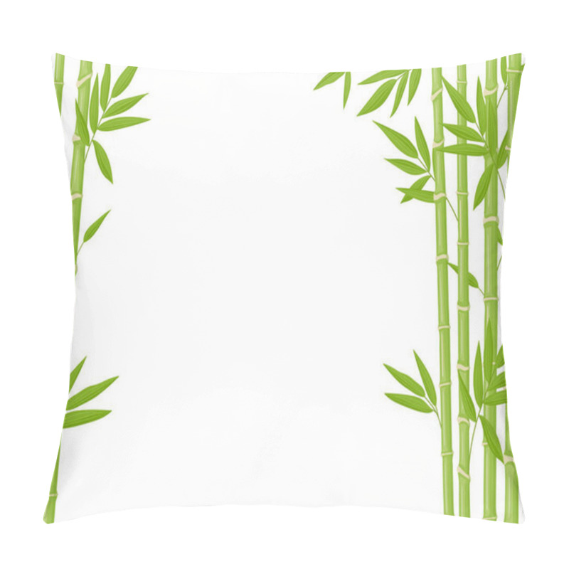 Personality  Bamboo Background. Asian Fresh Green Bamboo Stalks, Natural Bamboo Plant Backdrop, Stick Plants With Foliage Vector Illustration Pillow Covers