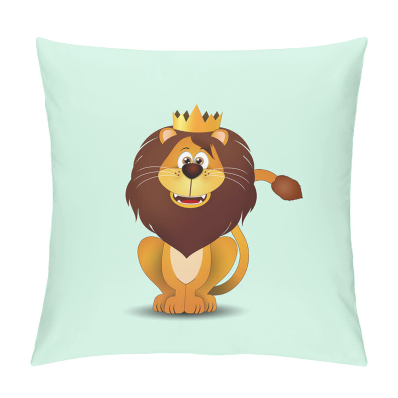 Personality  An Illustration Of Funny Lion With Crown On Green Background Pillow Covers