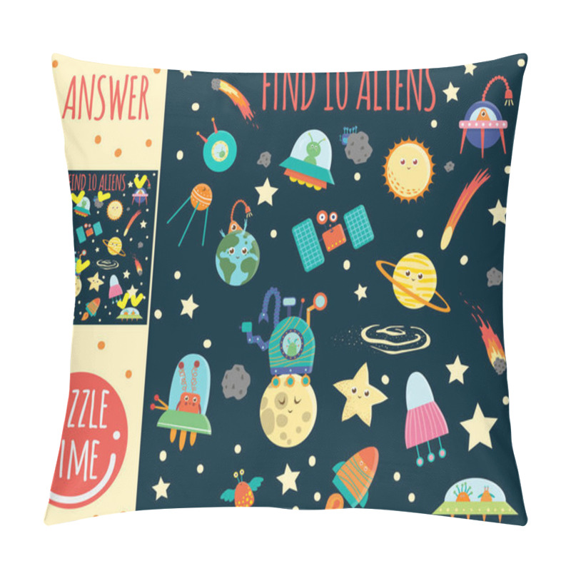 Personality  Searching Game For Children With Planets, Aliens And Ufo. Space  Pillow Covers