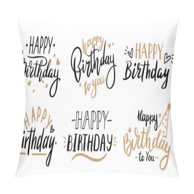 Personality  Happy Birthday Celebration Concept. Greeting Birthday Party Lettering With Celebration Hand Draw Elements, Decorative Greeting Lettering Cards Vector Isolated Illustration Set Pillow Covers