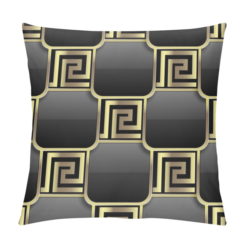 Personality  Elegant Black And Gold 3d Greek Key Meanders Seamless Pattern. C Pillow Covers