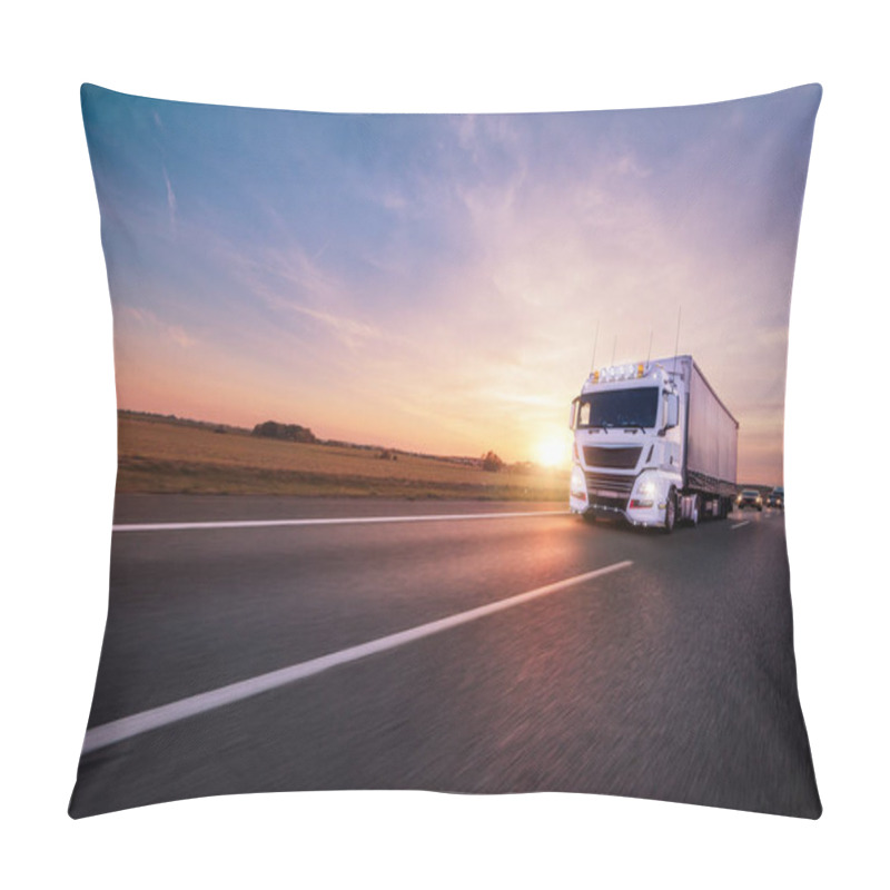 Personality  Truck With Container On Road, Cargo Transportation Concept. Pillow Covers