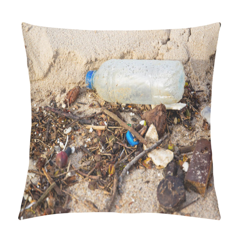 Personality  Dirty Beach Fully With Plastic Garbage And Polluted Environment. Pillow Covers