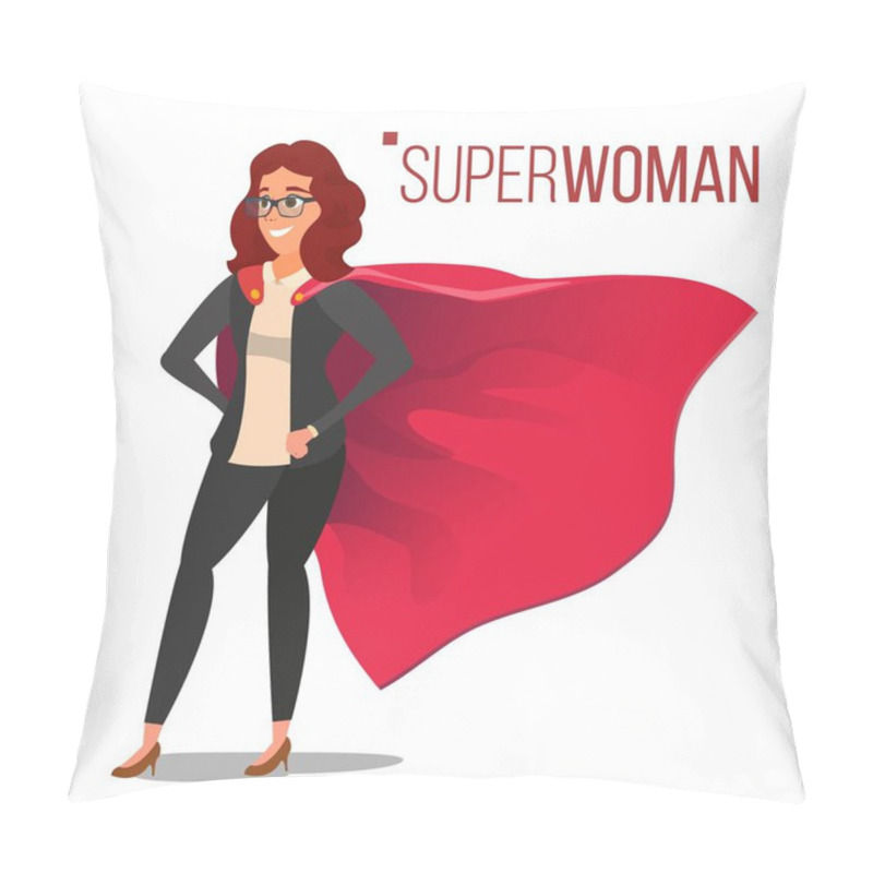 Personality  Superhero Businesswoman And Businessman Character Vector. Red Cape. Successful Business Woman And Man Standing And Flying. In Action. Leadership Concept. Creative Modern Business Superhero. Isolated Pillow Covers