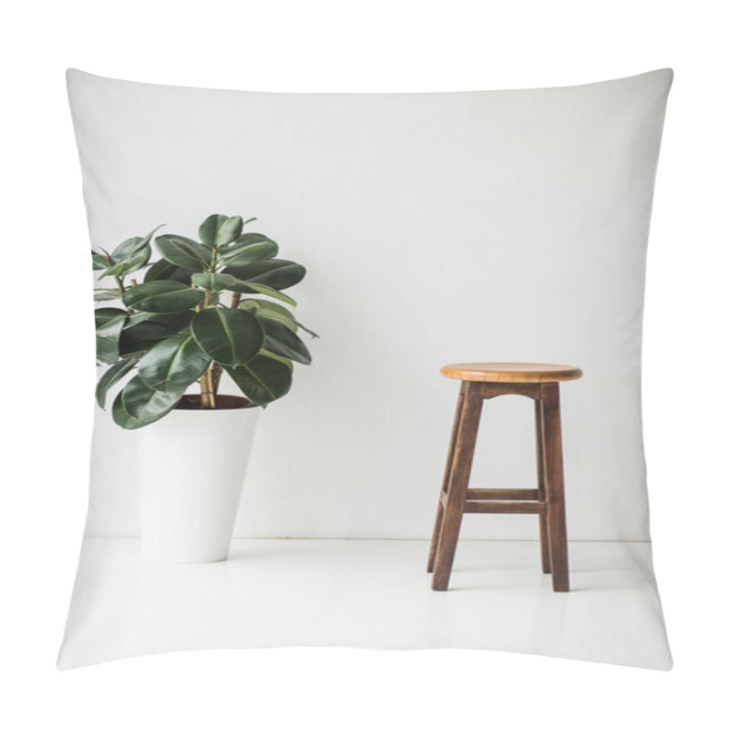 Personality  Wooden Chair And Plant With Green Leaves On White Pillow Covers