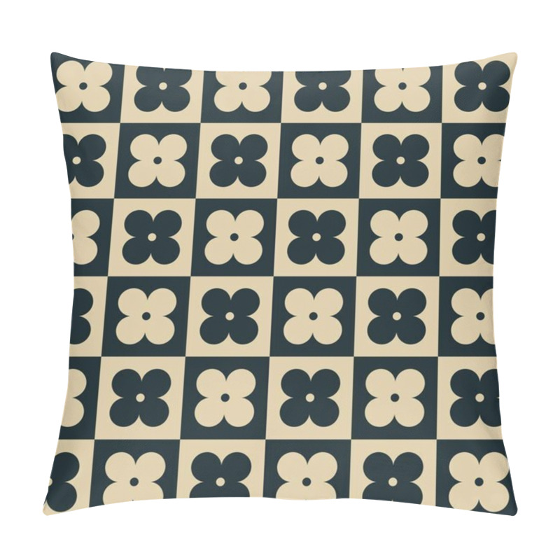 Personality  Black Beige Flower Gingham Check Pattern Pillow Covers