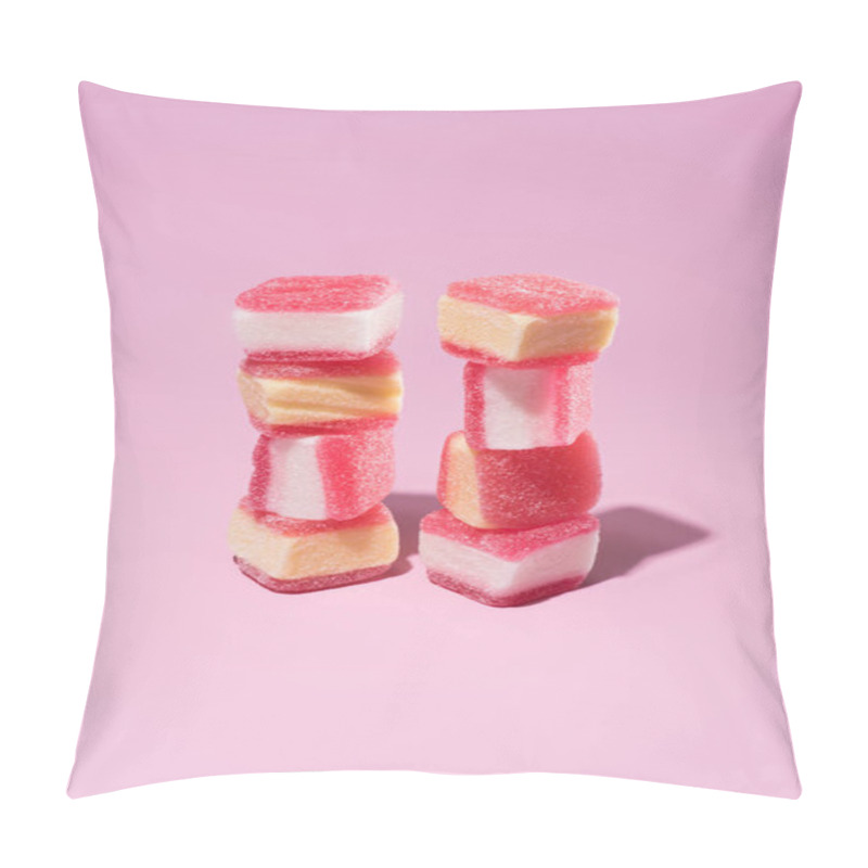 Personality  Stacked Gummy Candies On Pink Surface Pillow Covers