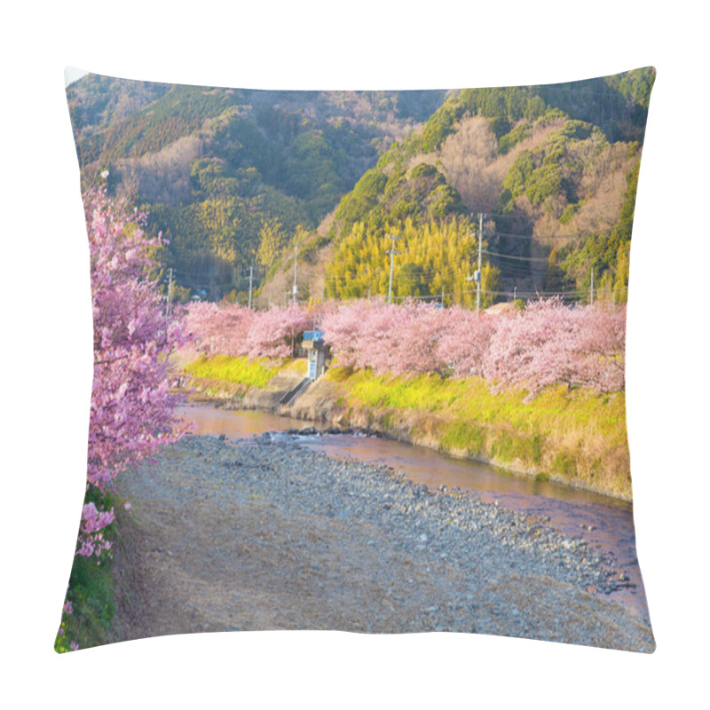 Personality  Blooming Sakura Trees Along River Pillow Covers