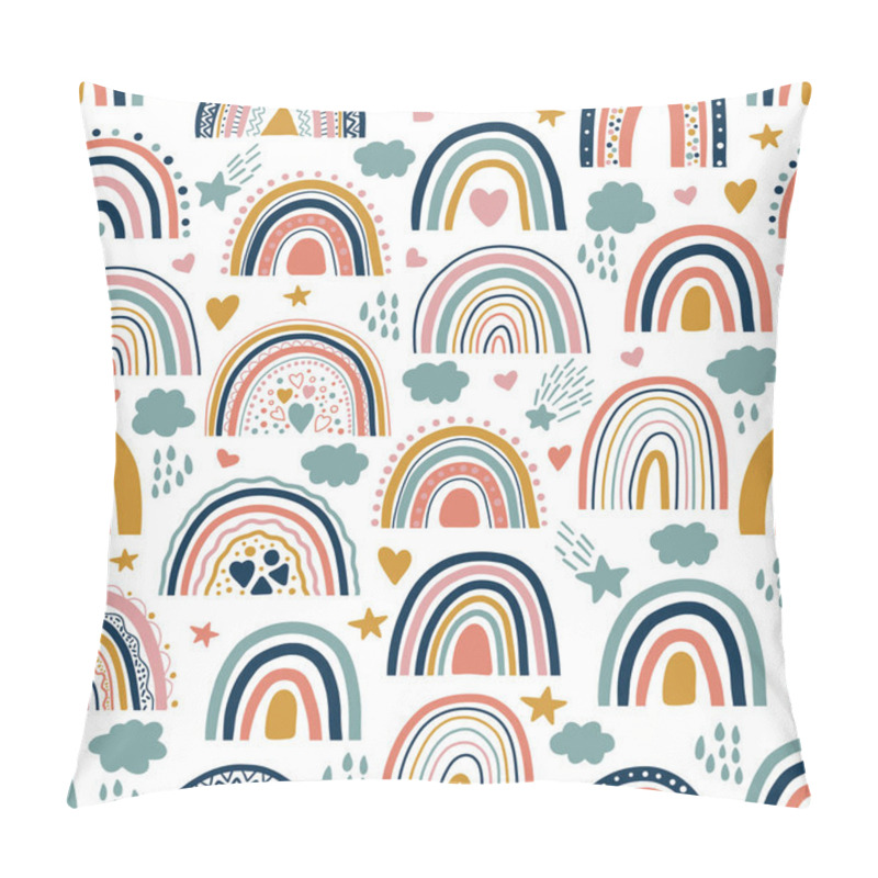 Personality  Nice Baby Neutral Bohemian Rainbows Seamless Pattern. Trend Rainbows Surface. Boho Rainbows For Baby Shower Invitations, Cards, Nursery Room, Posters, Fabric. Vector Patel Bohemian Rainbows On White. Pillow Covers