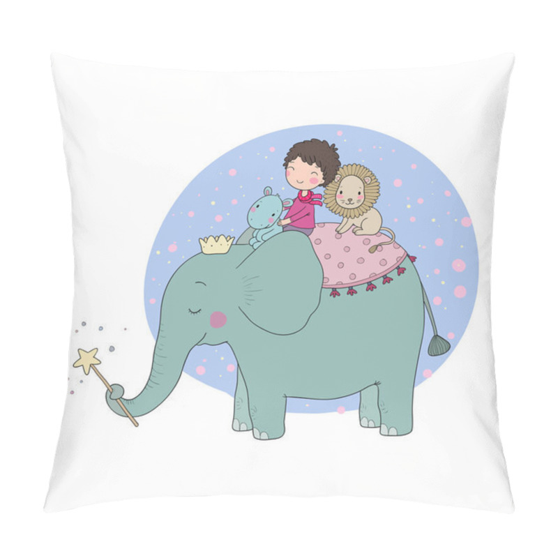 Personality  Cute Cartoon Little Boy And Big Elephant. Pillow Covers