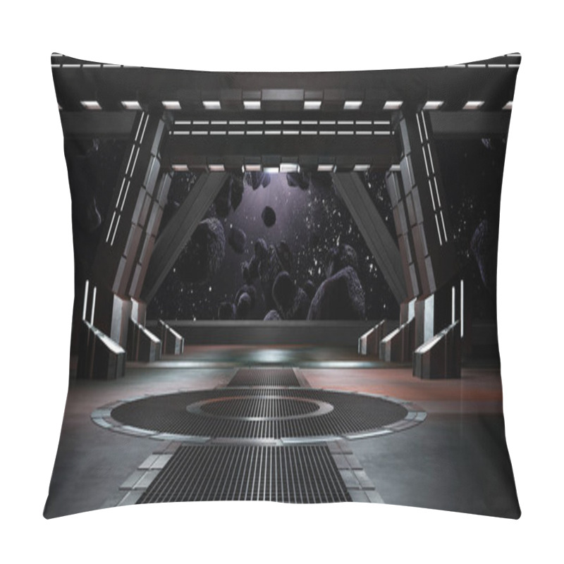 Personality  Sci Fi  Corridor With View Of Space Galaxy 3d Rendering Pillow Covers