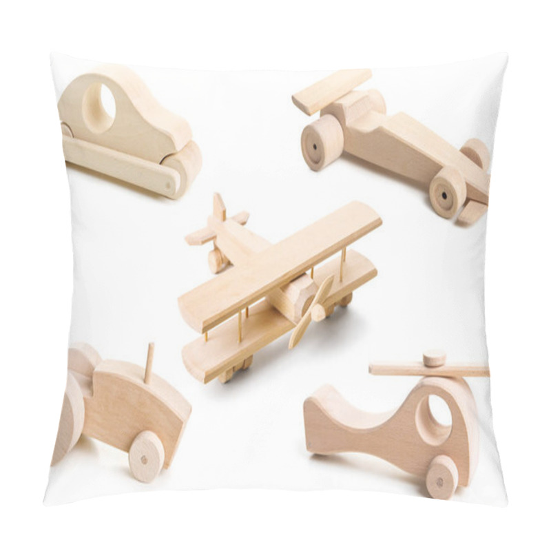 Personality  Set Of Wooden Toy On White Background. Pillow Covers