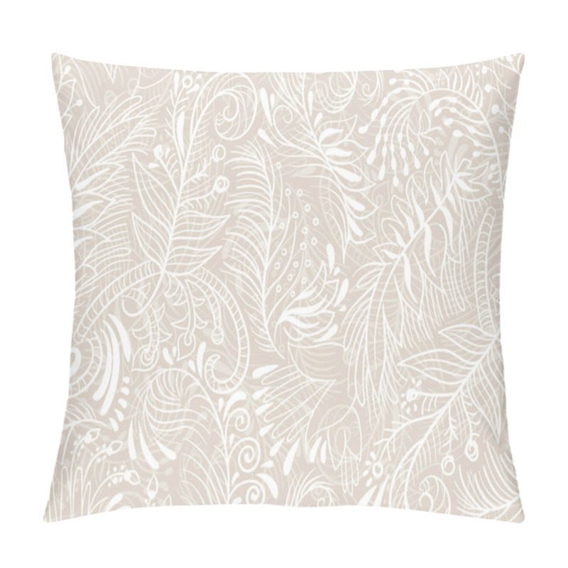 Personality  Light Seamless Pattern With Abstract Flowers. Frosty Snow Background. Abstract Light Wallpaper. Contour Lace Abstract Backdrop. Fantasy Frosty Drawn Pattern. Pillow Covers