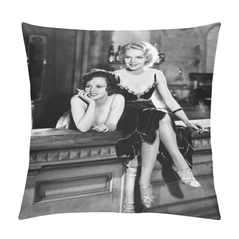 Personality  Portrait Of Two Women Smoking On Bar Pillow Covers