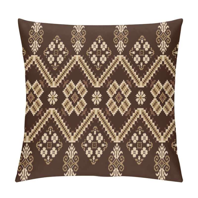 Personality  African Floral Cross Stitch Embroidery On Brown Background.geometric Ethnic Oriental Seamless Pattern Traditional.Aztec Style,abstract,vector,illustration.design For Texture,fabric,clothing,wrapping. Pillow Covers