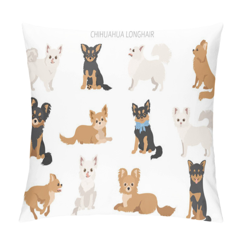 Personality  Chihuahua Dogs  In Different Poses. Adult And Puppy Set.  Vector Illustration Pillow Covers