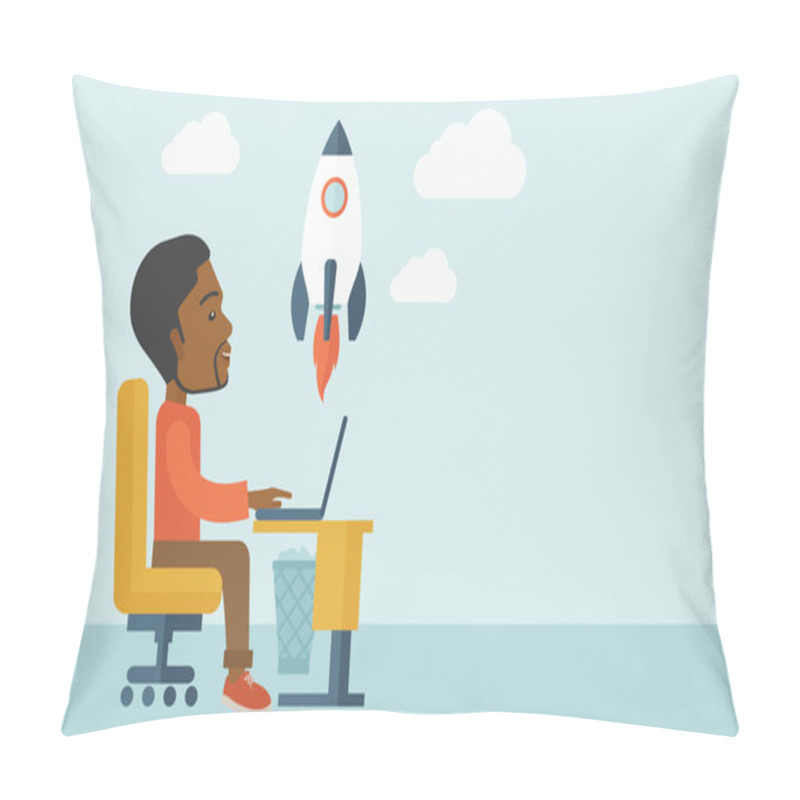 Personality  Black American Man And His Laptop. Pillow Covers