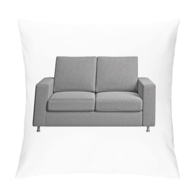 Personality  Grey Fabric Sofa On Nickel Metal Legs Isolated On White Background With Clipping Path. Series Of Furniture Pillow Covers