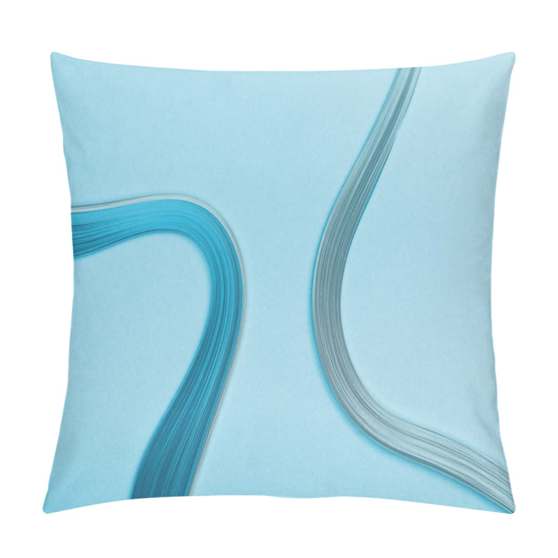 Personality  Top View Of Blue Curved Abstract Paper Lines On Blue Background Pillow Covers