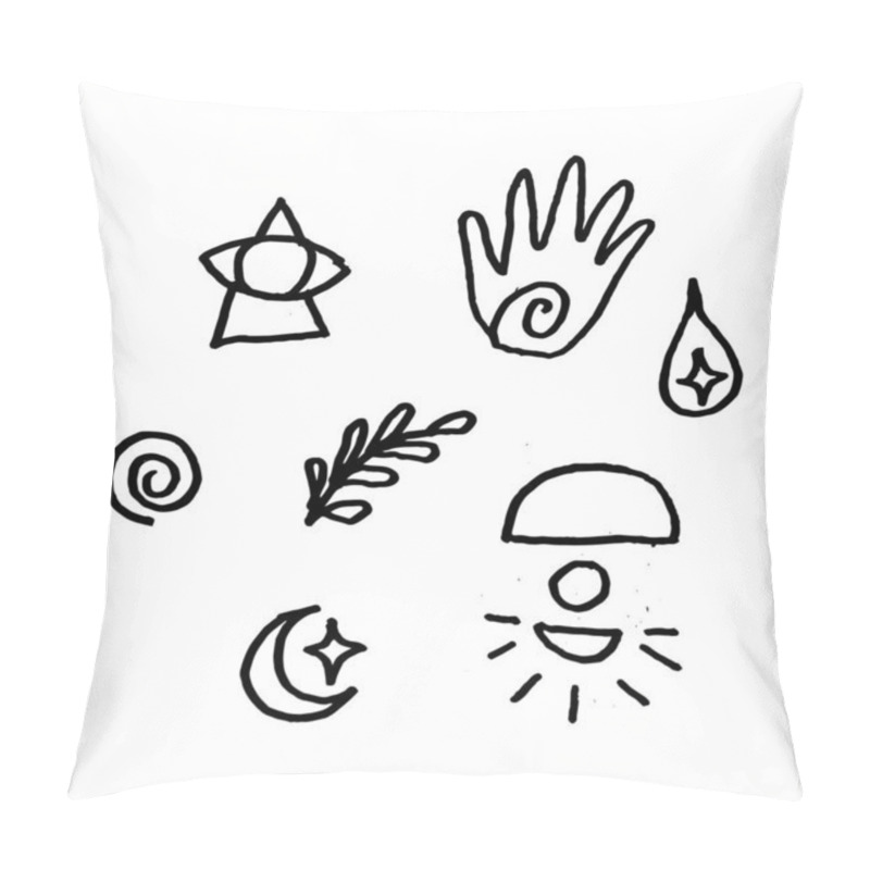 Personality  Set Of Modern Bohemian Flat Elements For Element Design. Hand-drawn Vector Illustration In Childlike Stroke. The Outline Cartoon In A Simple Drawing. Pillow Covers