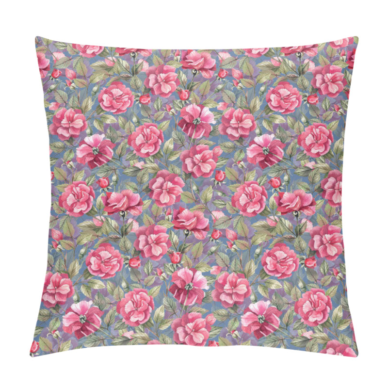 Personality  Floral Seamless Pattern With Branches Of Pink Roses Woven Into An Ornament. Watercolor Illustration With Pink Roses Background. Pillow Covers