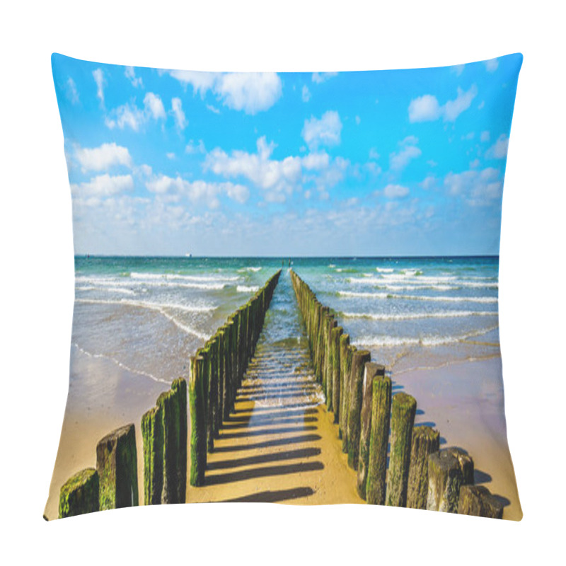 Personality  Wooden Posts Of A Beach Erosion Protection System Along The Beach At The Town Of Vlissingen In Zeeland Province In The Netherlands Pillow Covers