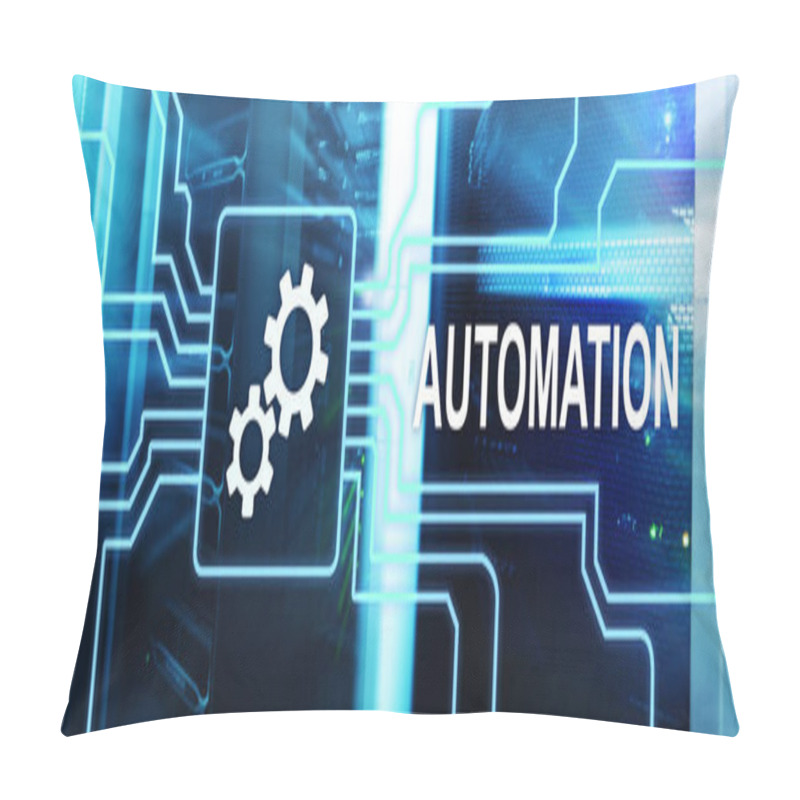 Personality  Automation Productivity Increase Concept. Technology Process On A Server Room Background Pillow Covers