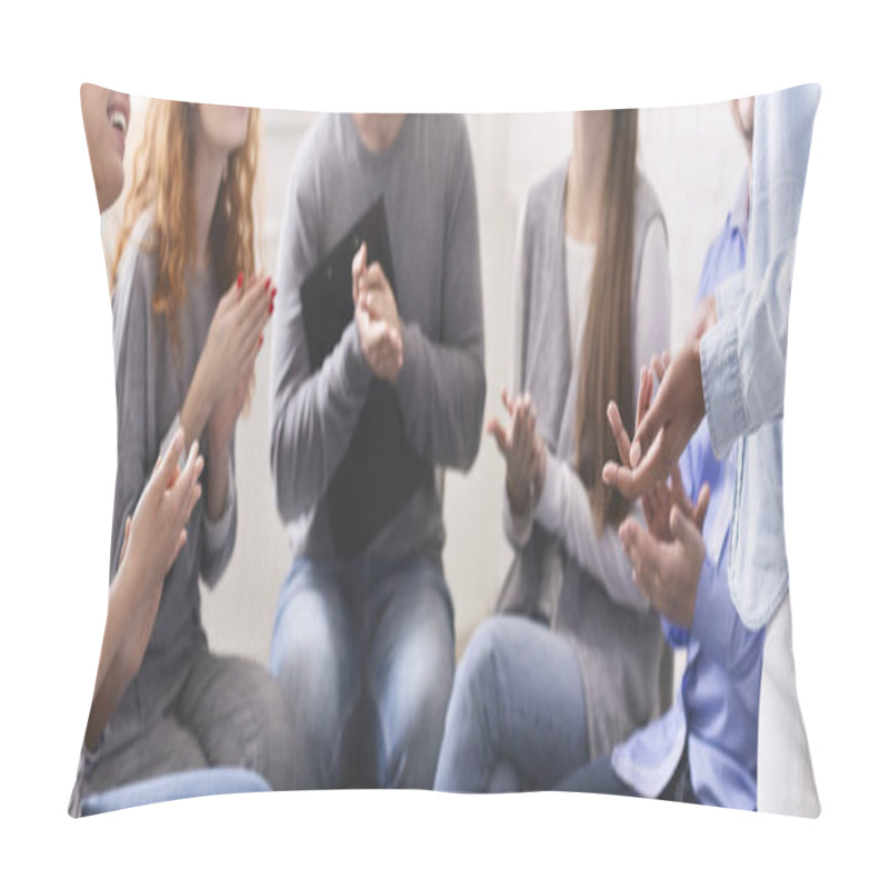 Personality  Happy Patient Has Breakthrough In Group Therapy Pillow Covers