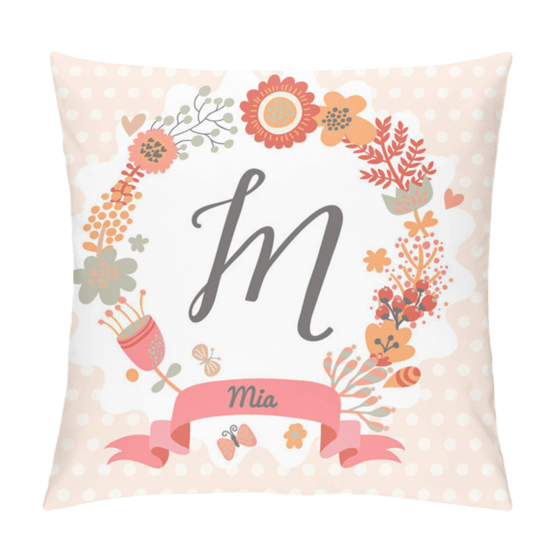 Personality  Floral Wreath With Letter M Pillow Covers