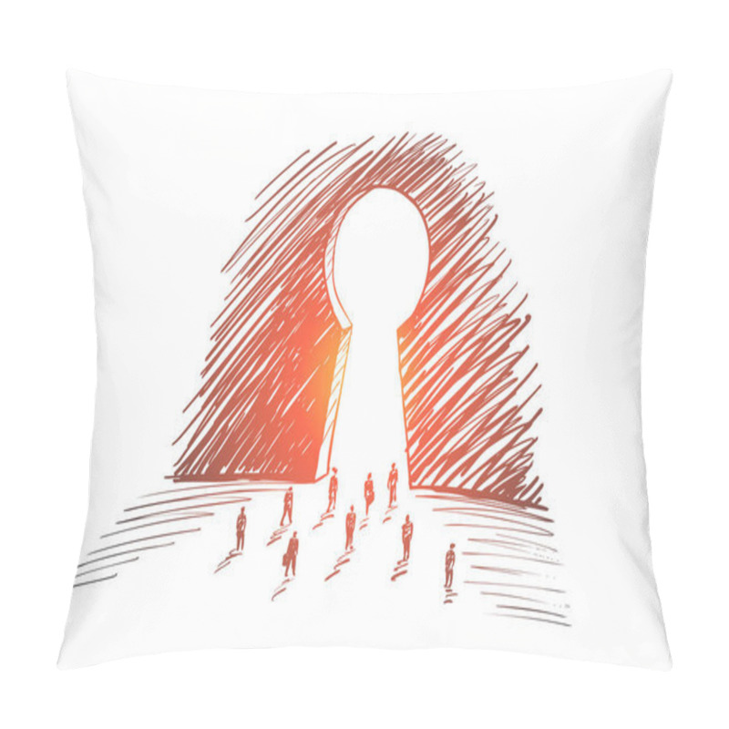 Personality  Hand Drawn Business People Going To Big Keyhole Pillow Covers