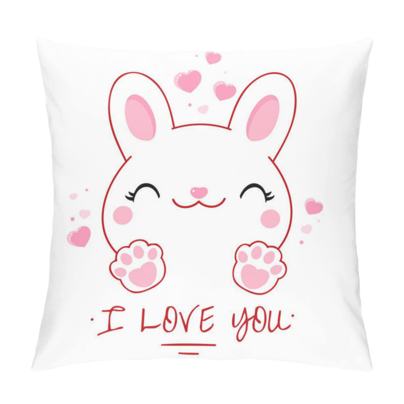 Personality  Cute Valentine Card In Kawaii Style. Lovely Bunny With Pink Hearts Pillow Covers