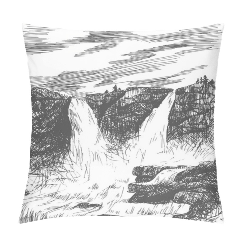 Personality  Mountain Landscape With Waterfall Pillow Covers