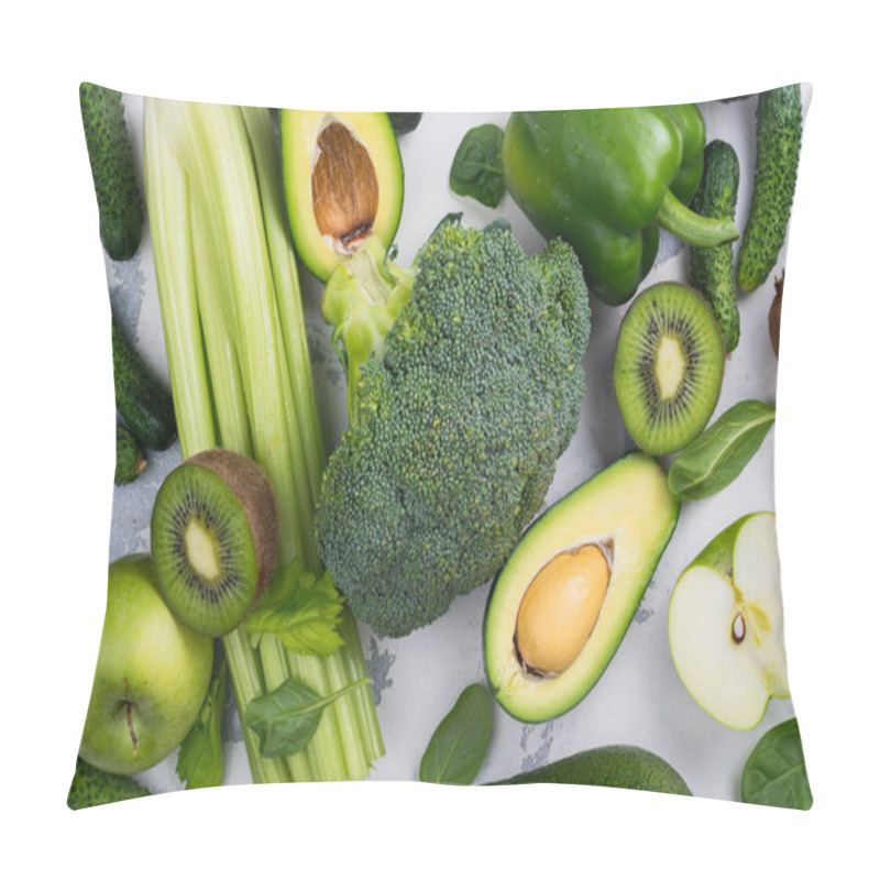 Personality  Green Fruits And Vegetables On White Background Pillow Covers