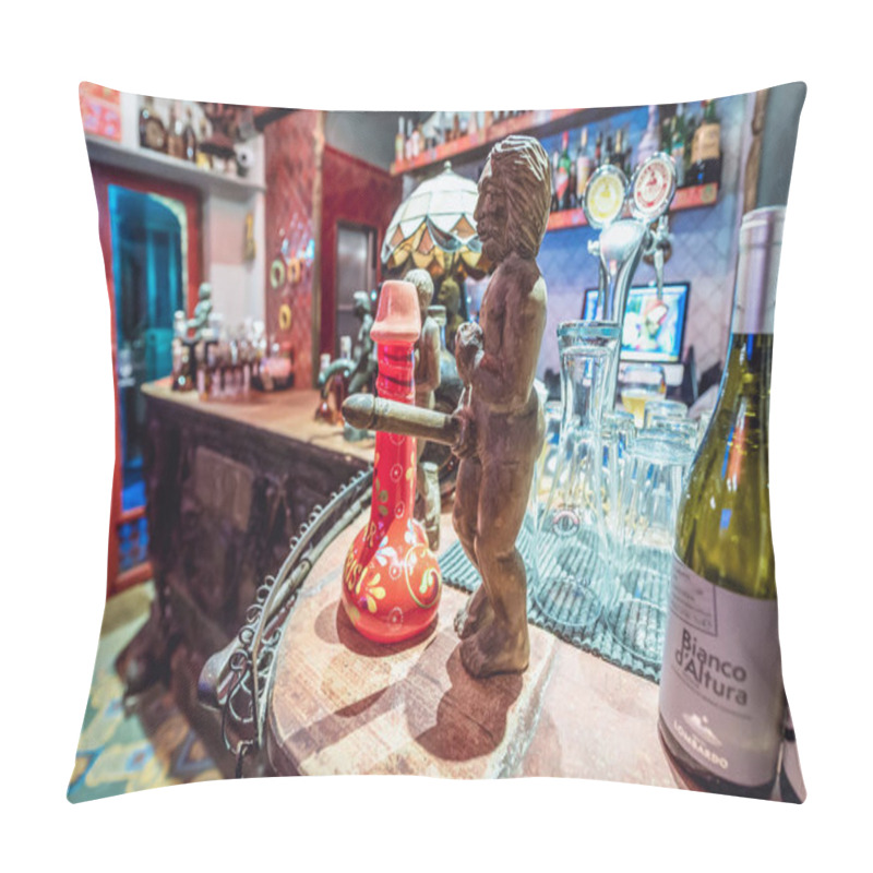 Personality  Castelmola, Italy - May 4, 2019: Interior Of Famous Turrisi Bar In Castelmola Town On Sicily Island Pillow Covers