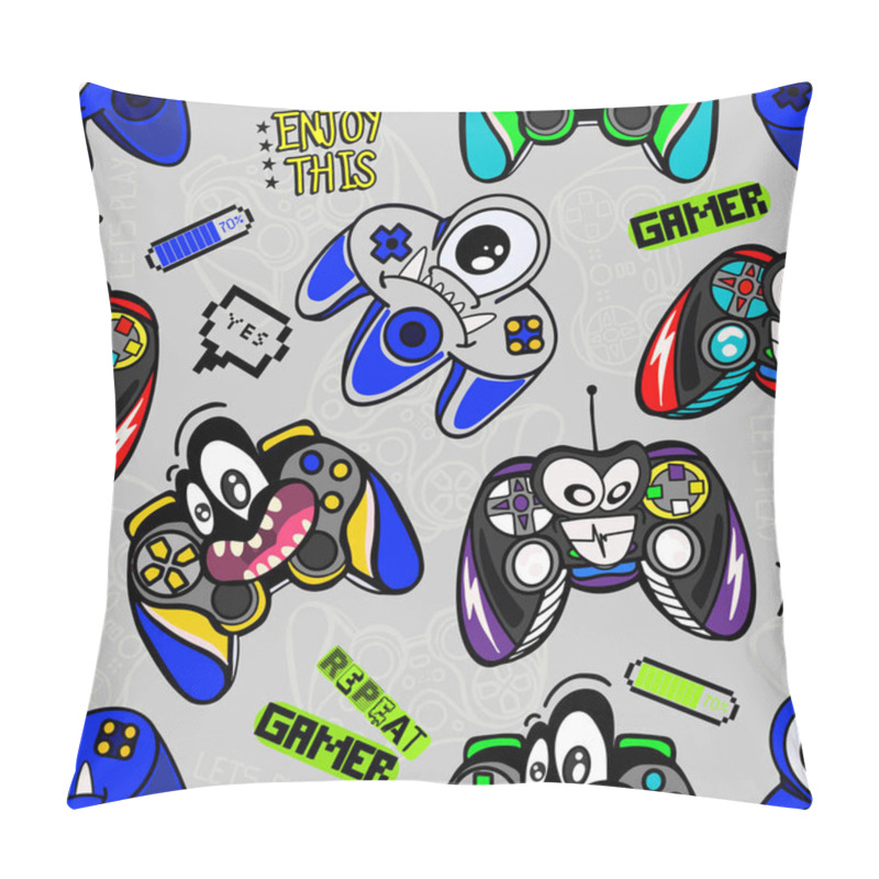 Personality  Seamless Bright Pattern With Monster Joysticks. Gaming Cool Print. Suitable For Textiles, Sportswear, Web Pillow Covers