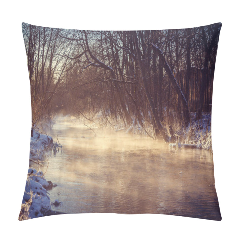 Personality  Winter Park Landscape With A River. Russian Landscapes. Winter Season, Cold Season. Snow Picture Pillow Covers