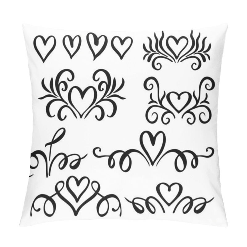 Personality  Wedding Vignettes. Romantic Vignettes. Vector Collection Of Hand Drawn Borders In Sketch Style. Hearts And Abstract Dividers For Your Design. Sketch Brush And Ink Pillow Covers