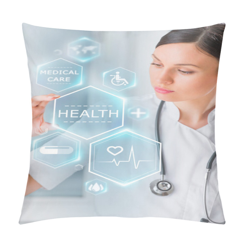 Personality  Doctor Working With Healthcare Icons Pillow Covers