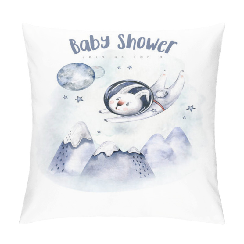 Personality  Astronaut Baby Boy Girl Elephant, Fox Cat And Bunny, Space Suit, Cosmonaut Stars, Planet, Moon, Rocket And Shuttle Isolated Watercolor Space Ship Illustration On White Background, Spaceman Cartoon Kid Astronout. Universe Illustration Nursery. Pillow Covers