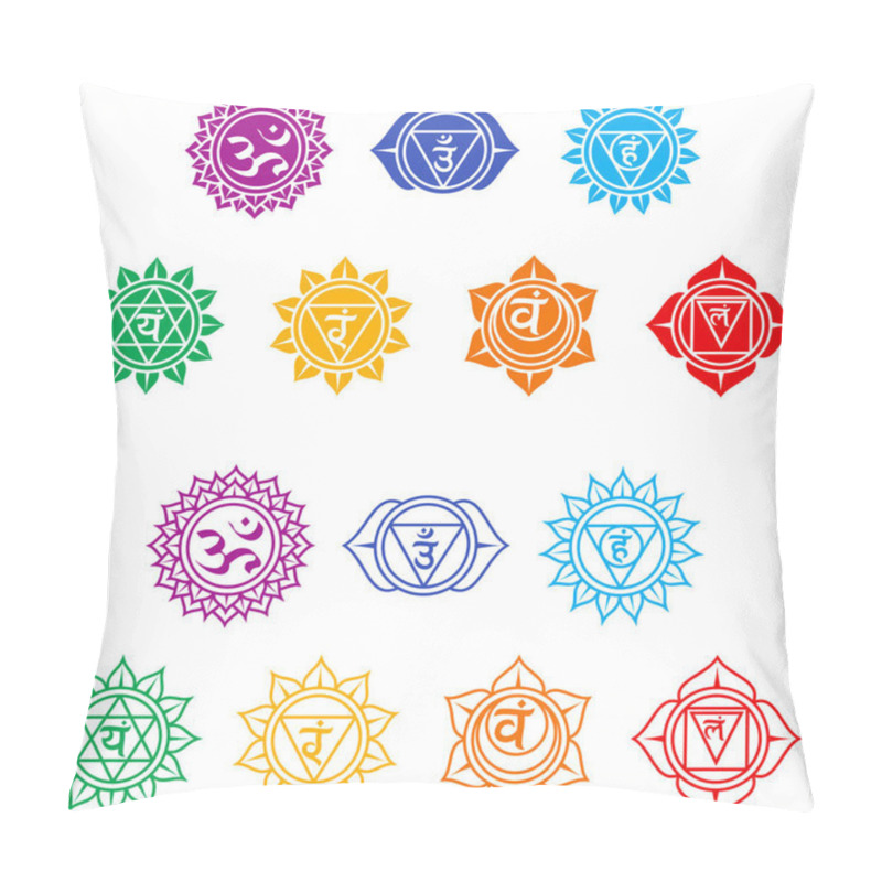 Personality  Vector Design Of The Seven Chakra Energy Center, A Symbol Of Hinduism Doctrine That Shows The Seven Chakras Of The Human Body, With Their Respective Colors Pillow Covers